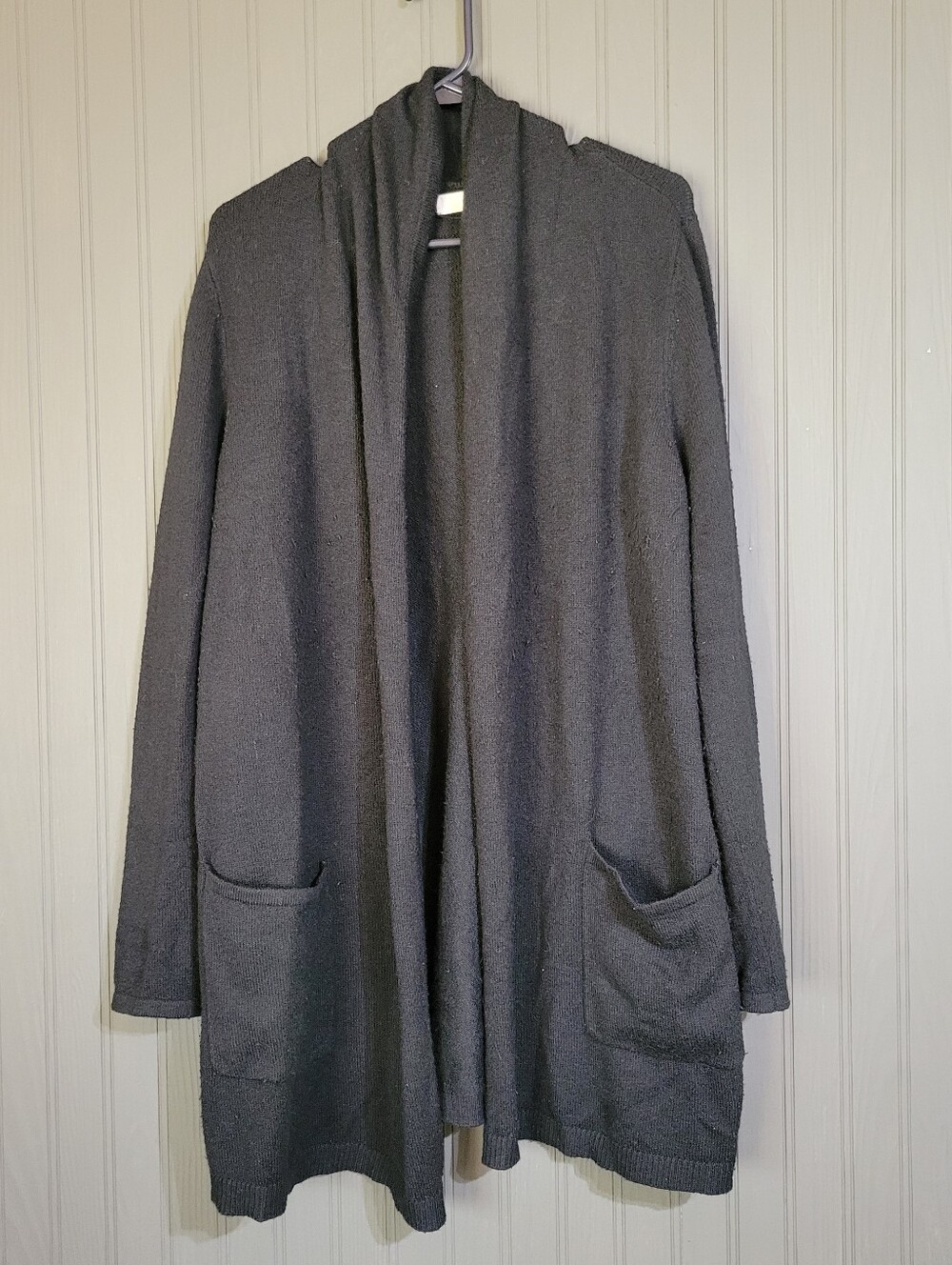Loft Long Sleeve Open Front Cardigan Sweater Wool Blend Black Women's Large